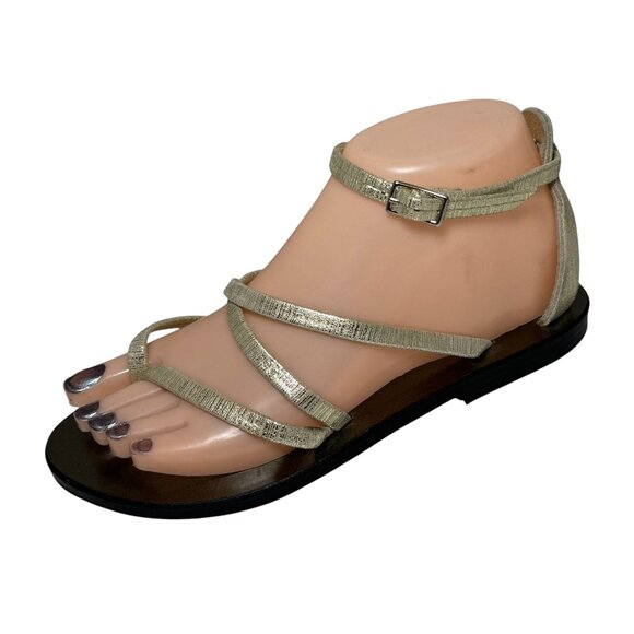 NEW K Jacques Ladies Epicure Flat Metallic Leather Sandals size 36/6 - Picture 1 of 6